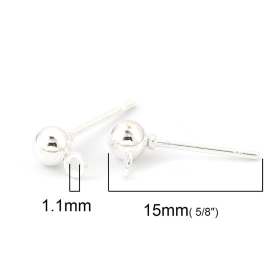 Image de Boucles d'Oreilles Puces en Alliage de Fer Balle Argenté avec Boucle, 6mm x 4mm, Epaisseur de Fil: (20 gauge), 50 Pcs