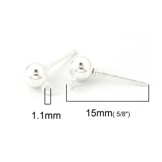 Image de Boucles d'Oreilles Puces en Alliage de Fer Balle Argenté avec Boucle, 6mm x 4mm, Epaisseur de Fil: (20 gauge), 50 Pcs