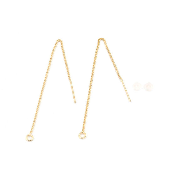 Image de 2 Pcs Boucles d'Oreilles Chaîne en Laiton Plaqué Or Véritable 18K avec Boucle 8cm, Epaisseur de Fil: 0.7mm(taille 21)