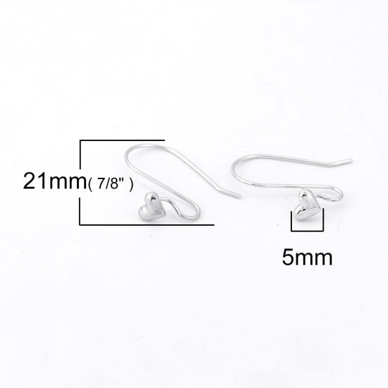 Image de Boucles d'Oreilles Crochets Accessories pour DIY Fabrication de Bijoux en Laiton Plaqué Platine Véritable Cœur 21mm x 6mm, Epaisseur de Fil: (21 gauge), 6 Pcs
