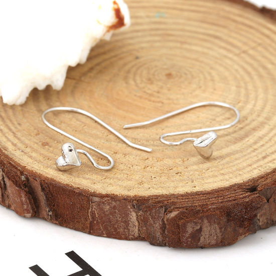 Image de Boucles d'Oreilles Crochets Accessories pour DIY Fabrication de Bijoux en Laiton Plaqué Platine Véritable Cœur 21mm x 6mm, Epaisseur de Fil: (21 gauge), 6 Pcs