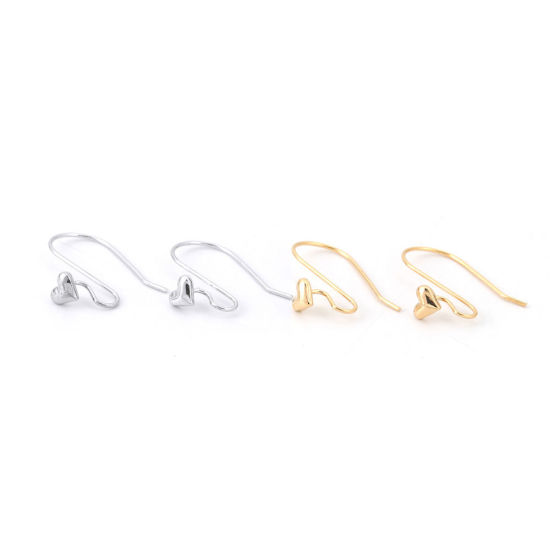 Image de Boucles d'Oreilles Crochets Accessories pour DIY Fabrication de Bijoux en Laiton Plaqué Platine Véritable Cœur 21mm x 6mm, Epaisseur de Fil: (21 gauge), 6 Pcs