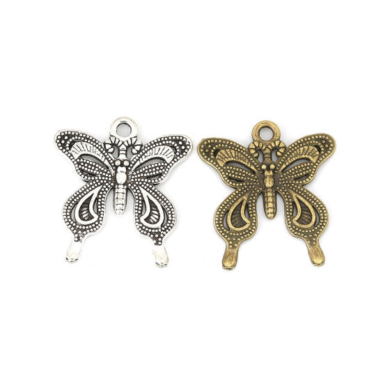 Bild von Zinklegierung Charms Schmetterling Antiksilber 28mm x 25mm, 20 Stück