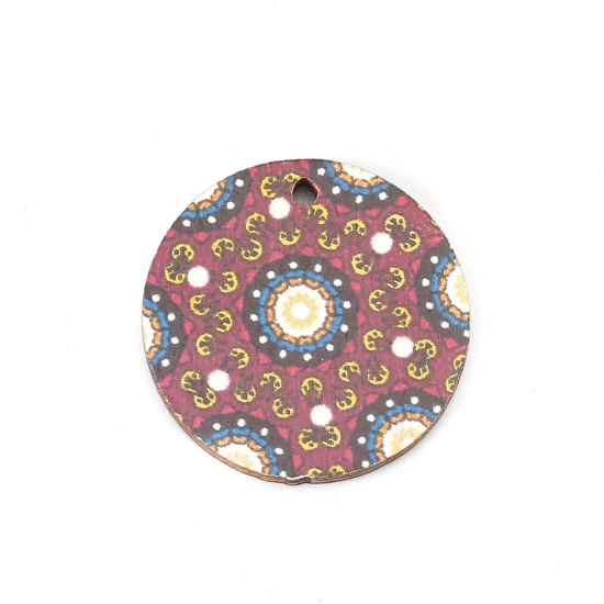 Immagine di Legno Charms Tondo Colore di Vino Rosso 20mm , 20 Pz