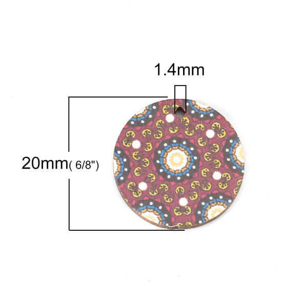 Immagine di Legno Charms Tondo Colore di Vino Rosso 20mm , 20 Pz
