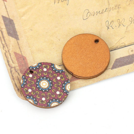 Immagine di Legno Charms Tondo Colore di Vino Rosso 20mm , 20 Pz