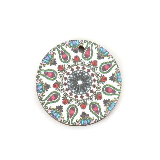 Immagine di Legno Charms Tondo Bianco Fiore Disegno 20mm , 20 Pz