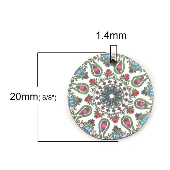Immagine di Legno Charms Tondo Bianco Fiore Disegno 20mm , 20 Pz