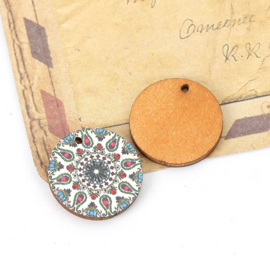 Immagine di Legno Charms Tondo Bianco Fiore Disegno 20mm , 20 Pz
