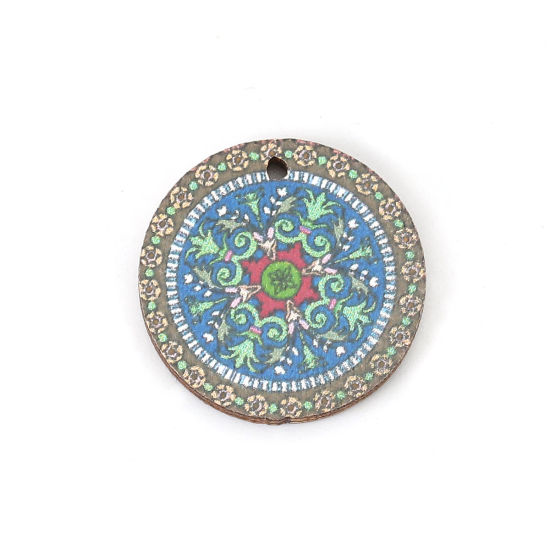 Immagine di Legno Charms Tondo Multicolore Fiore Disegno 20mm , 20 Pz