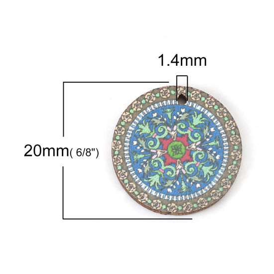 Immagine di Legno Charms Tondo Multicolore Fiore Disegno 20mm , 20 Pz