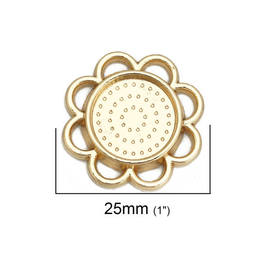 Imagen de Adornos Soporta a cabachones Zamak de Flor Chapado en Oro Base Camafeo (Adap 14mm) 25mm x 25mm, 10 Unidades
