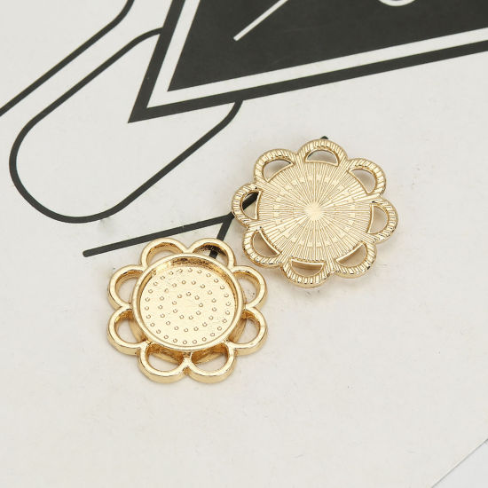 Imagen de Adornos Soporta a cabachones Zamak de Flor Chapado en Oro Base Camafeo (Adap 14mm) 25mm x 25mm, 10 Unidades