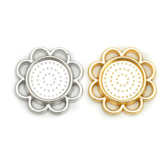 Imagen de Adornos Soporta a cabachones Zamak de Flor Chapado en Oro Base Camafeo (Adap 14mm) 25mm x 25mm, 10 Unidades