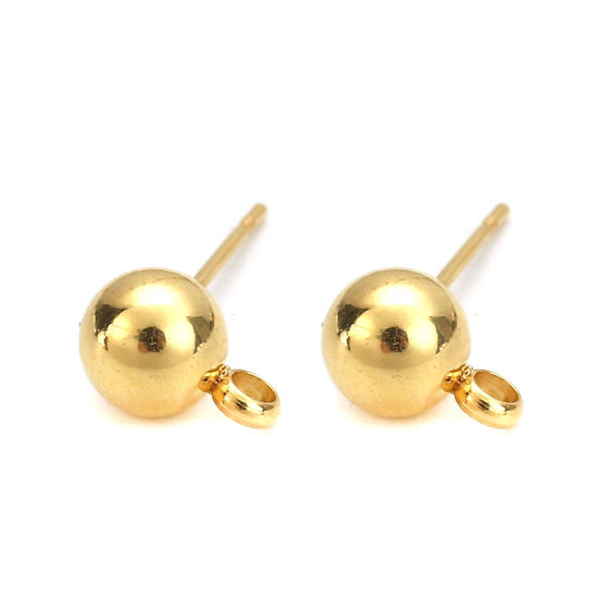Picture of 304 Stainless Steel Ear Post Stud Earrings Ball Gold Plated W/ Loop 9mm( 3/8") x 6mm( 2/8"), Post/ Wire Size: (21 gauge), 6 PCs