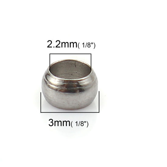 Image de Perles à Écraser en Acier Inoxydable Colonne Argent Mat 3mm x 2mm, Trou: 2.2mm, 100 Pcs