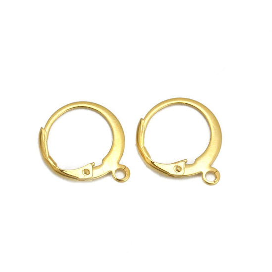Picture of 304 Stainless Steel Lever Back Clips Earrings Circle Ring Gold Plated W/ Loop 15mm( 5/8") x 12mm( 4/8"), Post/ Wire Size: (19 gauge), 10 PCs