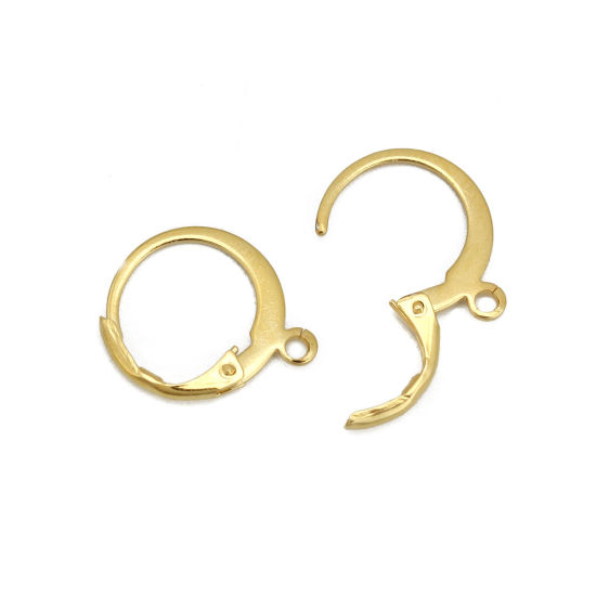 Picture of 304 Stainless Steel Lever Back Clips Earrings Circle Ring Gold Plated W/ Loop 15mm( 5/8") x 12mm( 4/8"), Post/ Wire Size: (19 gauge), 10 PCs