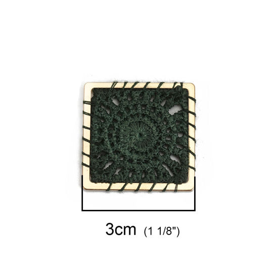 Image de Connecteurs en Polyester Carré Vert Foncé Doré Tissé 30mm x 30mm, 5 Pcs