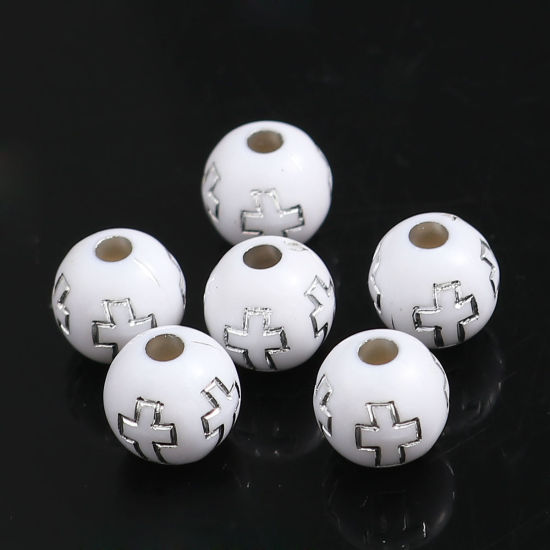 500 個 アクリル ビーズ DIY りド ジュエリー アクセサリーを作る 白 円形 クロス 約 8mm 直径、 穴：約 2mm、 の画像