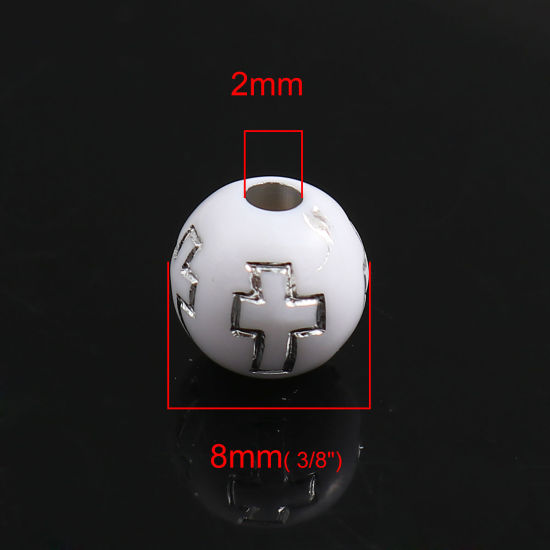 500 個 アクリル ビーズ DIY りド ジュエリー アクセサリーを作る 白 円形 クロス 約 8mm 直径、 穴：約 2mm、 の画像