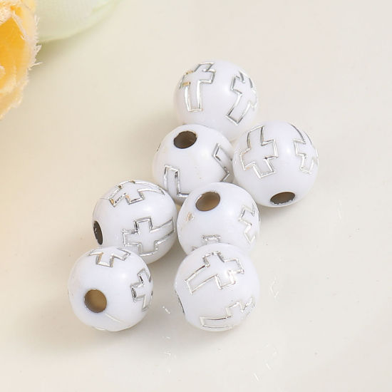 500 個 アクリル ビーズ DIY りド ジュエリー アクセサリーを作る 白 円形 クロス 約 8mm 直径、 穴：約 2mm、 の画像