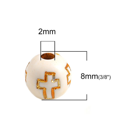 500 個 アクリル ビーズ DIY りド ジュエリー アクセサリーを作る オフホワイト 円形 クロス 約 8mm 直径、 穴：約 2mm、 の画像