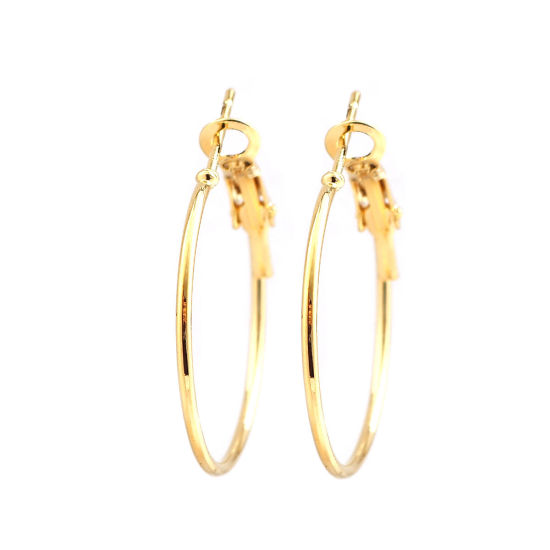 Picture of Zinc Based Alloy Hoop Earrings Findings Gold Plated 31mm x 25mm, Post/ Wire Size: (20 gauge), 4 PCs