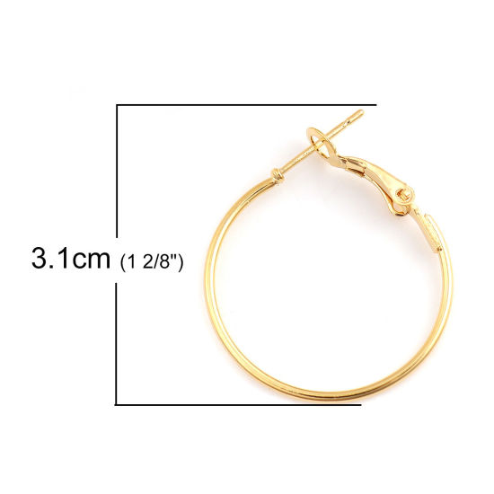 Picture of Zinc Based Alloy Hoop Earrings Findings Gold Plated 31mm x 25mm, Post/ Wire Size: (20 gauge), 4 PCs