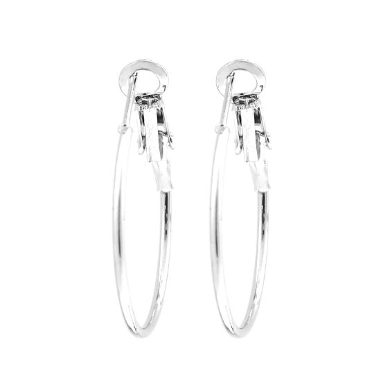 Picture of Zinc Based Alloy Hoop Earrings Findings Silver Tone 31mm x 25mm, Post/ Wire Size: (20 gauge), 4 PCs