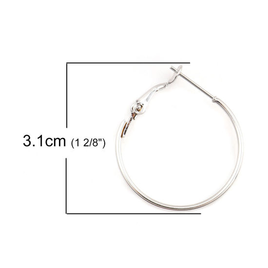Picture of Zinc Based Alloy Hoop Earrings Findings Silver Tone 31mm x 25mm, Post/ Wire Size: (20 gauge), 4 PCs
