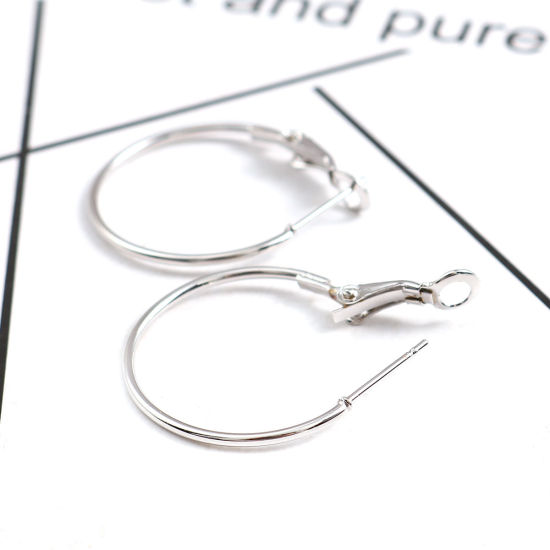 Picture of Zinc Based Alloy Hoop Earrings Findings Silver Tone 31mm x 25mm, Post/ Wire Size: (20 gauge), 4 PCs