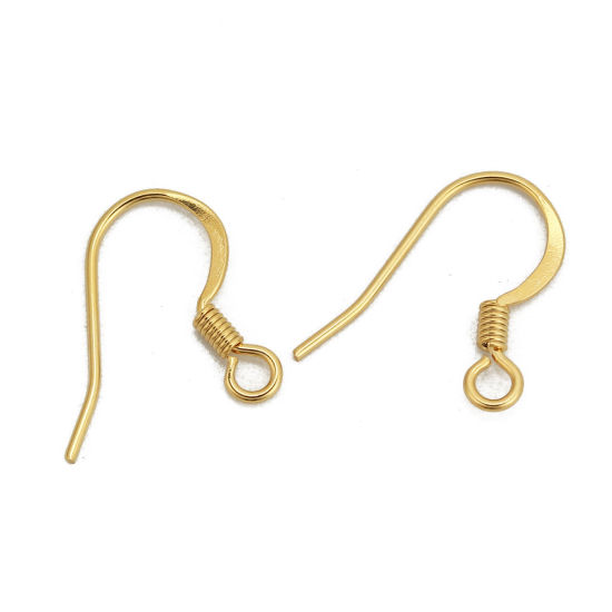 Picture of 316 Stainless Steel Ear Wire Hooks Earring Findings Gold Plated W/ Loop 15mm( 5/8") x 13mm( 4/8"), Post/ Wire Size: (21 gauge), 20 PCs