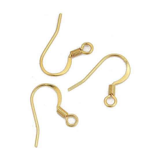 Picture of 316 Stainless Steel Ear Wire Hooks Earring Findings Gold Plated W/ Loop 15mm( 5/8") x 13mm( 4/8"), Post/ Wire Size: (21 gauge), 20 PCs