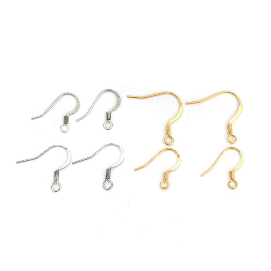 Picture of 316 Stainless Steel Ear Wire Hooks Earring Findings Gold Plated W/ Loop 15mm( 5/8") x 13mm( 4/8"), Post/ Wire Size: (21 gauge), 20 PCs