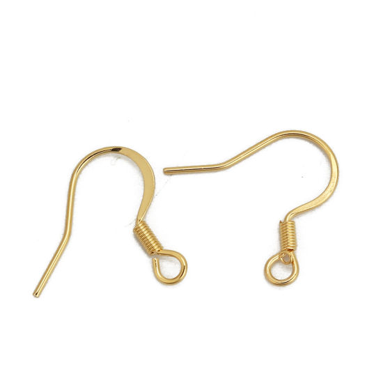 Picture of 316 Stainless Steel Ear Wire Hooks Earring Findings Gold Plated W/ Loop 18mm( 6/8") x 17mm( 5/8"), Post/ Wire Size: (21 gauge), 20 PCs