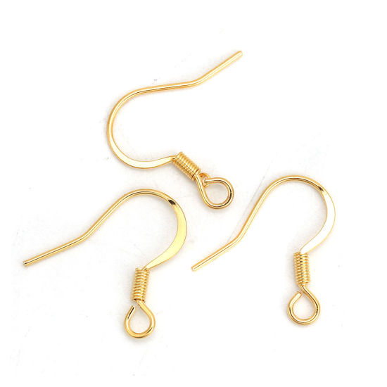 Picture of 316 Stainless Steel Ear Wire Hooks Earring Findings Gold Plated W/ Loop 18mm( 6/8") x 17mm( 5/8"), Post/ Wire Size: (21 gauge), 20 PCs