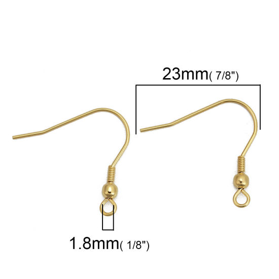 Picture of 316 Stainless Steel Ear Wire Hooks Earring Findings Gold Plated W/ Loop 23mm( 7/8") x 22mm( 7/8"), Post/ Wire Size: (21 gauge), 20 PCs