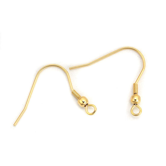 Picture of 316 Stainless Steel Ear Wire Hooks Earring Findings Gold Plated W/ Loop 23mm( 7/8") x 22mm( 7/8"), Post/ Wire Size: (21 gauge), 20 PCs