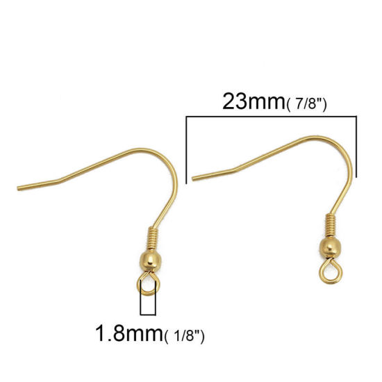 Picture of 316 Stainless Steel Ear Wire Hooks Earring Findings Gold Plated W/ Loop 23mm( 7/8") x 22mm( 7/8"), Post/ Wire Size: (21 gauge), 20 PCs
