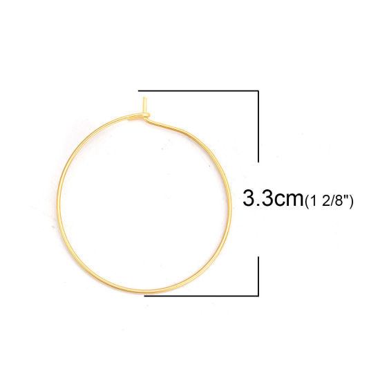 316ステンレス鋼 フープピアス 金メッキ 33mm x 30mm、 ワイヤーサイズ: （21号）、 10 個 の画像