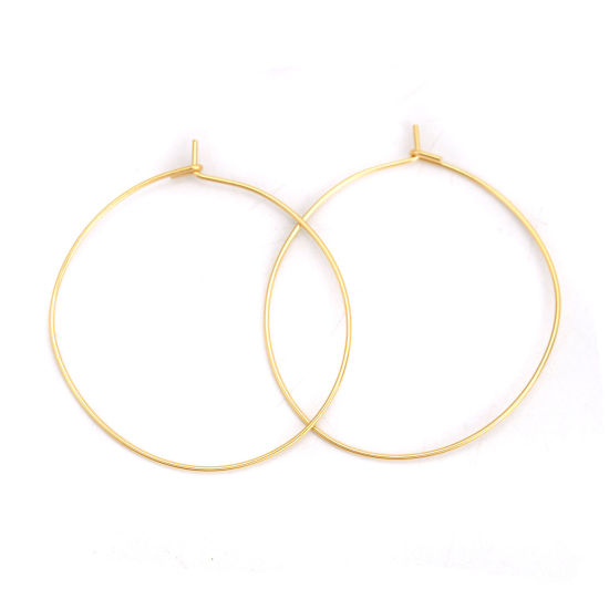 316ステンレス鋼 フープピアス 金メッキ 38mm x 35mm、 ワイヤーサイズ: （21号）、 10 個 の画像