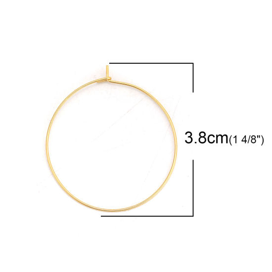 316ステンレス鋼 フープピアス 金メッキ 38mm x 35mm、 ワイヤーサイズ: （21号）、 10 個 の画像