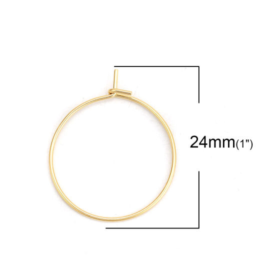316ステンレス鋼 フープピアス 金メッキ 24mm x 20mm、 ワイヤーサイズ: （21号）、 20 個 の画像