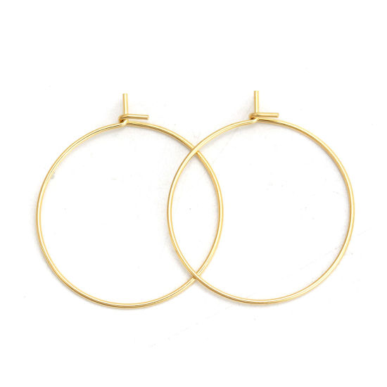 316ステンレス鋼 フープピアス 金メッキ 28mm x 25mm、 ワイヤーサイズ: （21号）、 10 個 の画像