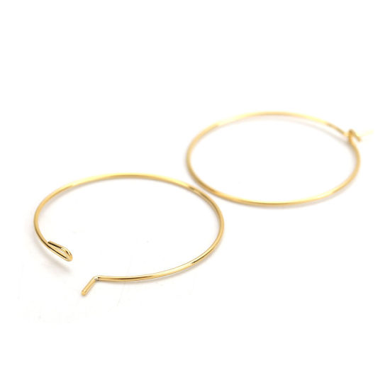 316ステンレス鋼 フープピアス 金メッキ 28mm x 25mm、 ワイヤーサイズ: （21号）、 10 個 の画像