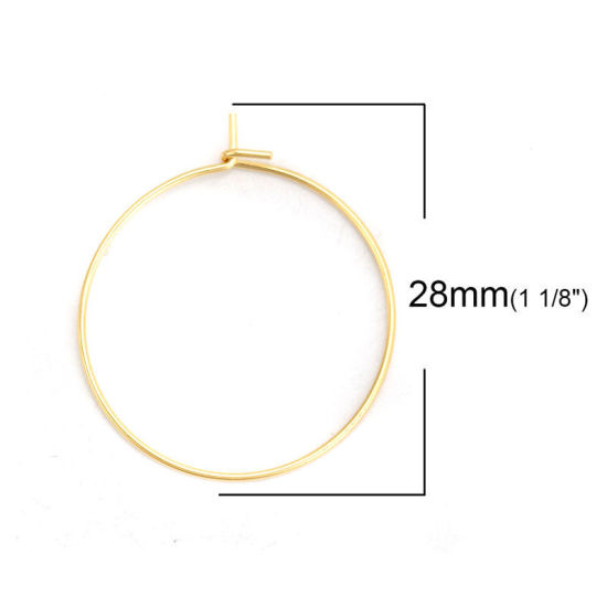 316ステンレス鋼 フープピアス 金メッキ 28mm x 25mm、 ワイヤーサイズ: （21号）、 10 個 の画像