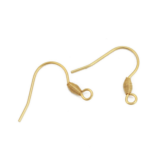 Picture of 316 Stainless Steel Ear Wire Hooks Earring Findings Gold Plated W/ Loop 21mm( 7/8") x 19mm( 6/8"), Post/ Wire Size: (20 gauge), 20 PCs