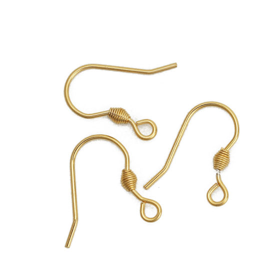 Picture of 316 Stainless Steel Ear Wire Hooks Earring Findings Gold Plated W/ Loop 21mm( 7/8") x 19mm( 6/8"), Post/ Wire Size: (20 gauge), 20 PCs