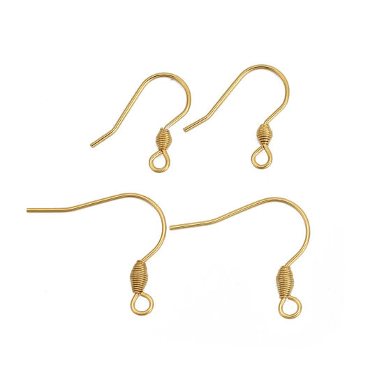 Picture of 316 Stainless Steel Ear Wire Hooks Earring Findings Gold Plated W/ Loop 21mm( 7/8") x 19mm( 6/8"), Post/ Wire Size: (20 gauge), 20 PCs